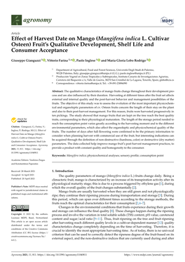 Effect of Harvest Date on Mango (Mangifera Indica L. Cultivar Osteen) Fruit’S Qualitative Development, Shelf Life and Consumer Acceptance