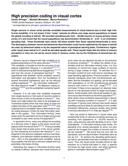 High Precision Coding in Visual Cortex