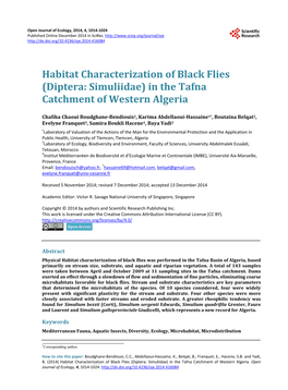 Habitat Characterization of Black Flies (Diptera: Simuliidae) in the Tafna Catchment of Western Algeria