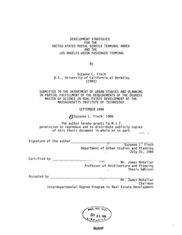 Rotetf DEVELOPMENT STRATEGIES for the UNITED STATES POSTAL SERVICE TERMINAL ANNEX and the LOS ANGELES UNION PASSENGER TERMINAL by Suzanne L