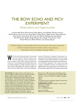 THE BOW ECHO and MCV EXPERIMENT Observations and Opportunities