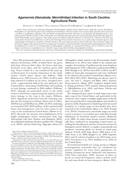 (Nematoda: Mermithidae) Infection in South Carolina Agricultural Pests