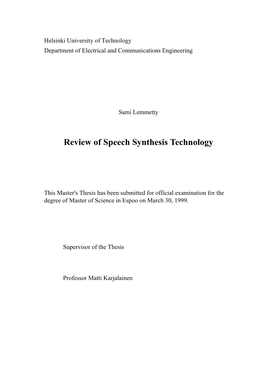 Review of Speech Synthesis Technology