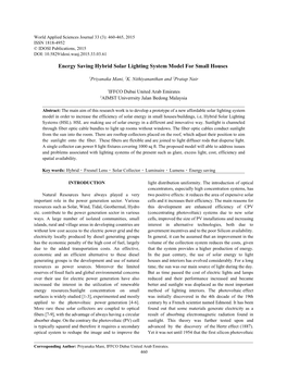 Energy Saving Hybrid Solar Lighting System Model for Small Houses