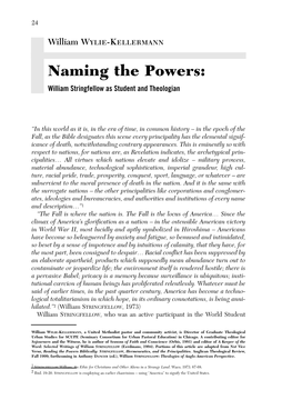Naming the Powers: William Stringfellow As Student and Theologian