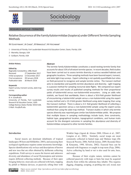 Sociobiology 65(1): 88-100 (March, 2018) Special Issue DOI: 10.13102/Sociobiology.V65i1.2097