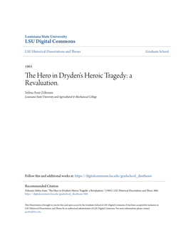 The Hero in Dryden's Heroic Tragedy: a Revaluation