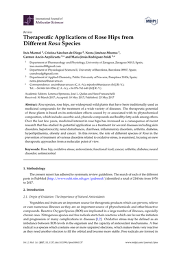 Therapeutic Applications of Rose Hips from Different Rosa Species