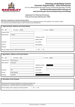 Application for Planning Permission. Town and Country Planning Act 1990