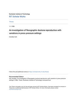 An Investigation of Flexographic Duotone Reproduction with Variations in Press Pressure Settings