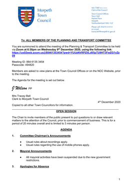 Planning and Transport Agenda 9Th December 2020