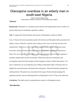 Olanzapine Overdose in an Elderly Man in South-East Nigeria