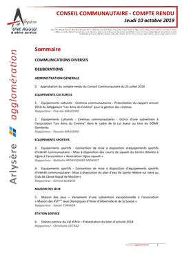 Compte-Rendu CC Arlysère Du 10.10.2019