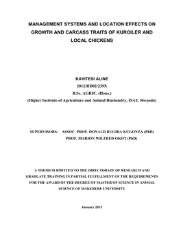 Management Systems and Location Effects on Growth and Carcass Traits of Kuroiler and Local Chickens