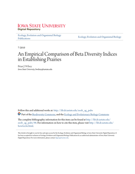 An Empirical Comparison of Beta Diversity Indices in Establishing Prairies Brian J