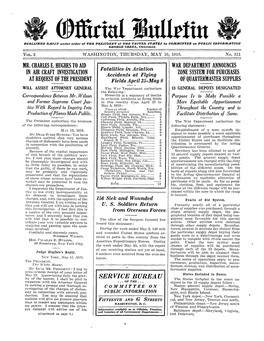 Mr. Charles E. Hughes to Aid in Air Craft Investigation At