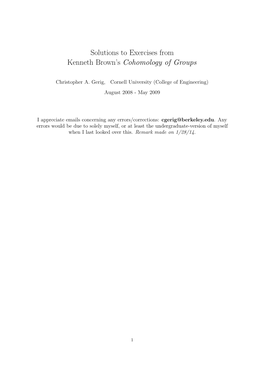 Solutions to Exercises from Kenneth Brown's Cohomology of Groups