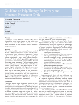 Guideline on Pulp Therapy for Primary and Immature Permanent Teeth