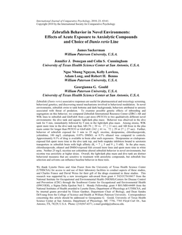 Zebrafish Behavior in Novel Environments: Effects of Acute Exposure to Anxiolytic Compounds and Choice of Danio Rerio Line