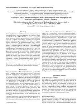 Acaulospora Aspera, a New Fungal Species in the Glomeromycetes from Rhizosphere Soils of the Inka Nut (Plukenetia Volubilis