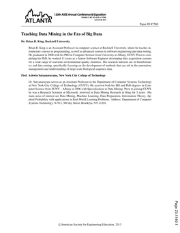 Teaching Data Mining in the Era of Big Data