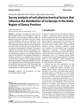 Survey Analysis of Soil Physicochemical Factors That Influence the Distribution of Cordyceps in the Xiahe Region of Gansu Province