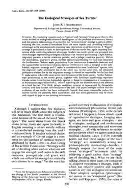 Amer. Zool., 20:597-608 (1980) the Ecological Strategies of Sea