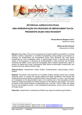 Retóricas Jurídico-Políticas: Uma Apresentação Do Processo De Impeachment Da Ex- Presidente Dilma Vana Rousseff