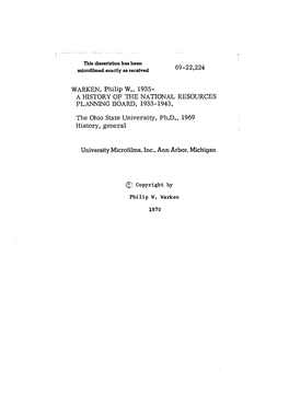 A HISTORY of the NATIONAL RESOURCES PLANNING BOARD, 1933-1943. the Ohio State University, Ph.D., 1969 H