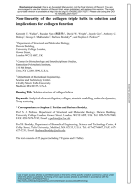 Non-Linearity of the Collagen Triple Helix in Solution and Implications for Collagen Function