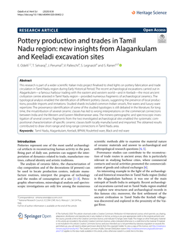 Pottery Production and Trades in Tamil Nadu Region: New Insights from Alagankulam and Keeladi Excavation Sites E