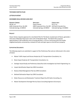 The Ranch Sketch Plan Prepared by NES Inc. Letter of Intent December 2018, Revised June 2019