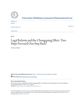 Legal Reform and the Chongquing Effect: Two Steps Forward One Step Back? Veronica Pastor