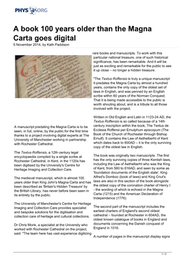 A Book 100 Years Older Than the Magna Carta Goes Digital 5 November 2014, by Kath Paddison