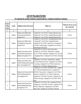 LIST of POLLING STATION 38- Arakkonam (SC) Assembly Constituency Comprised Within the 7- Arakkonam Parlimentary Constituency