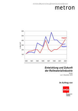 Entwicklung Und Zukunft Der Rollmaterialindustrie Studie Juni / Dezember 2004