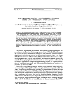 SCRUB JAYS TAPHELOCOMA COERULESCENS) the Study Of