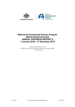 National Environmental Science Program Marine Biodiversity Hub ANNUAL PROGRESS REPORT 4 1 January 2018 – 31 December 2018