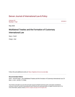 Multilateral Treaties and the Formation of Customary International Law