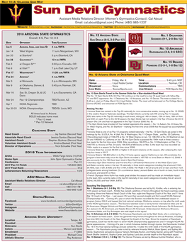 Sun Devil Gymnastics Assistant Media Relations Director (Women’S Gymnastics Contact): Cal Aboud Email: Cal.Aboud@Gmail.Com | Phone: (480) 965-1237