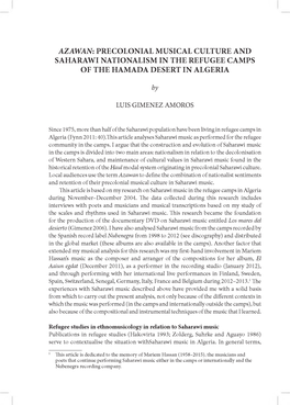 Precolonial Musical Culture and Saharawi Nationalism in the Refugee Camps of the Hamada Desert in Algeria