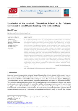 Examination of the Academic Dissertations Related to the Problems Encountered in Social Studies Teaching: Meta-Synthesis Study