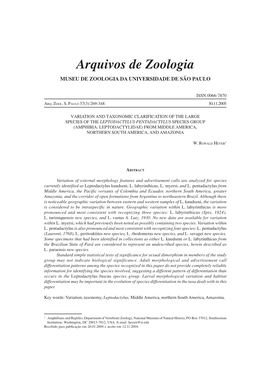 Arquivos De Zoologia MUSEU DE ZOOLOGIA DA UNIVERSIDADE DE SÃO PAULO