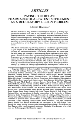 Pharmaceutical Patent Settlement As a Regulatory Design Problem