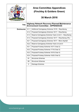 Area Committee Appendices (Finchley & Golders Green) 30 March 2016