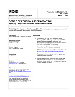 FIL-19-2008 Federal Deposit Insurance Corporation March 11, 2008 550 17Th Street NW, Washington, D.C