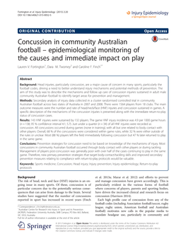 Concussion in Community Australian Football – Epidemiological Monitoring of the Causes and Immediate Impact on Play Lauren V
