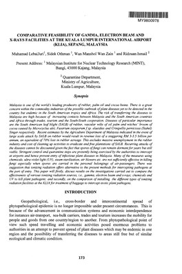 Comparative Feasibility of Gamma, Electron Beam and X-Rays Facilities at the Kuala Lumpur International Airport (Klia), Sepang, Malaysia