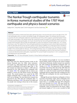 The Nankai Trough Earthquake Tsunamis in Korea: Numerical Studies of the 1707 Hoei Earthquake and Physics-Based Scenarios