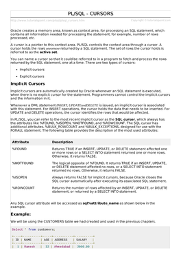PL/SQL Cursors